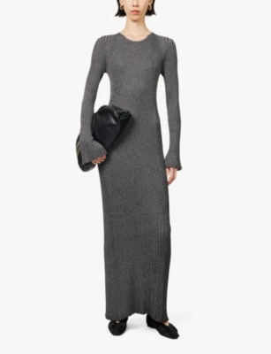 Shop Proenza Schouler Womens Silver Joni Long-sleeve Metallic-knit Maxi Dress