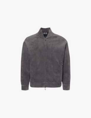 Mens Emporio Armani Velour Two-Zip-Pockets Regular-Fit Cotton-Blend Jacket