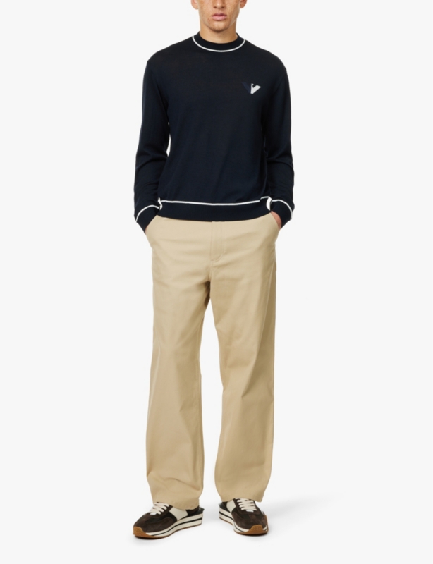 Striped-trims monogram regular-fit wool jumper