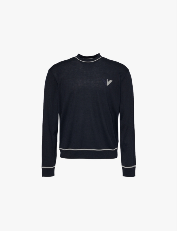 Striped-trims monogram regular-fit wool jumper