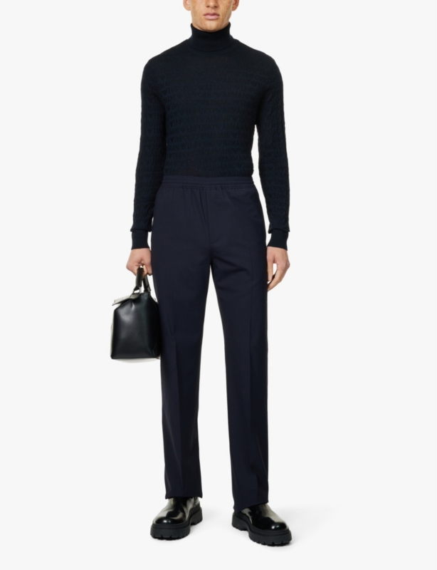 Turtleneck embossed-branding regular-fit wool jumper
