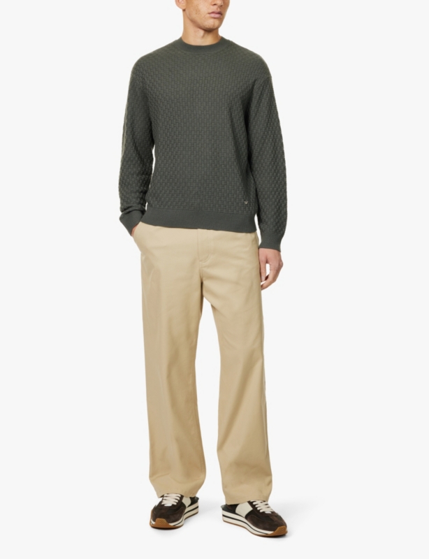 Embossed-pattern crew-neck regular-fit wool jumper