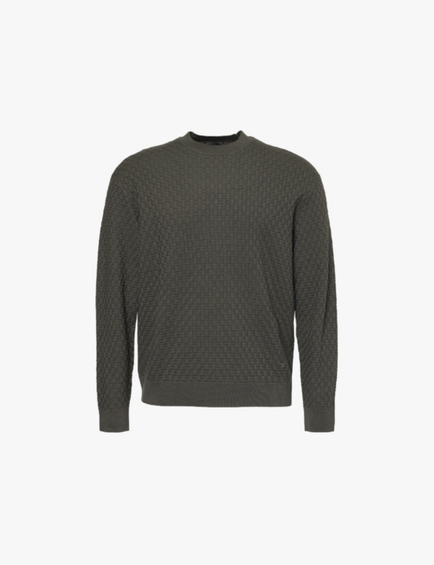 Embossed-pattern crew-neck regular-fit wool jumper