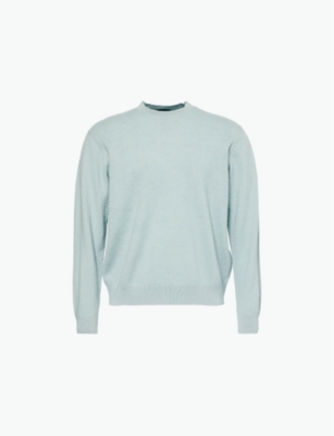 Mens Emporio Armani Brand-Embroidery Crew-Neck Regular-Fit Wool Jumper