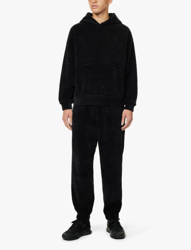 Ribbed velour tapered-leg regular-fit stretch-woven trousers