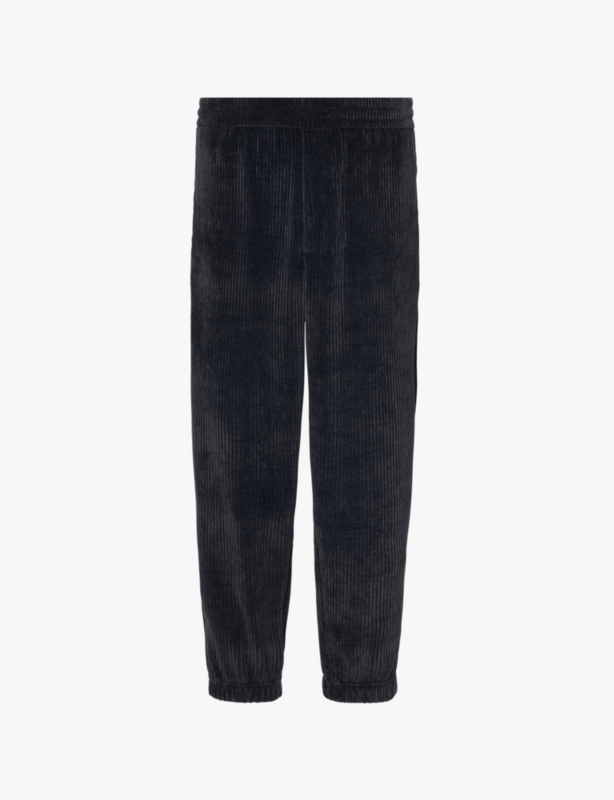 Ribbed velour tapered-leg regular-fit stretch-woven trousers