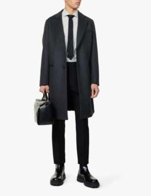 EMPORIO ARMANI: Single-breasted notch-lapels regular-fit wool-blend coat