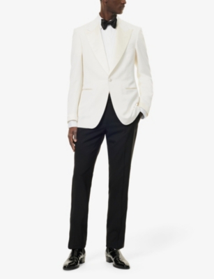 Tom Ford Mens  Adjustable-tab Unhemmed Straight-leg Regular-fit Wool Trousers In Black