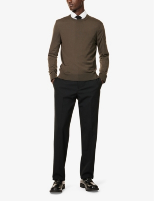 Shop Tom Ford Mens  Long-sleeve Crew Neck Wool Knitted Jumper In Olive Green