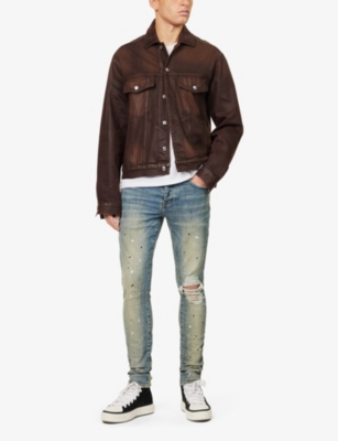 Purple Brand Mens Paint-effect Dropped Fit Slim-leg Denim Jeans Mid Blue In Mid Blue