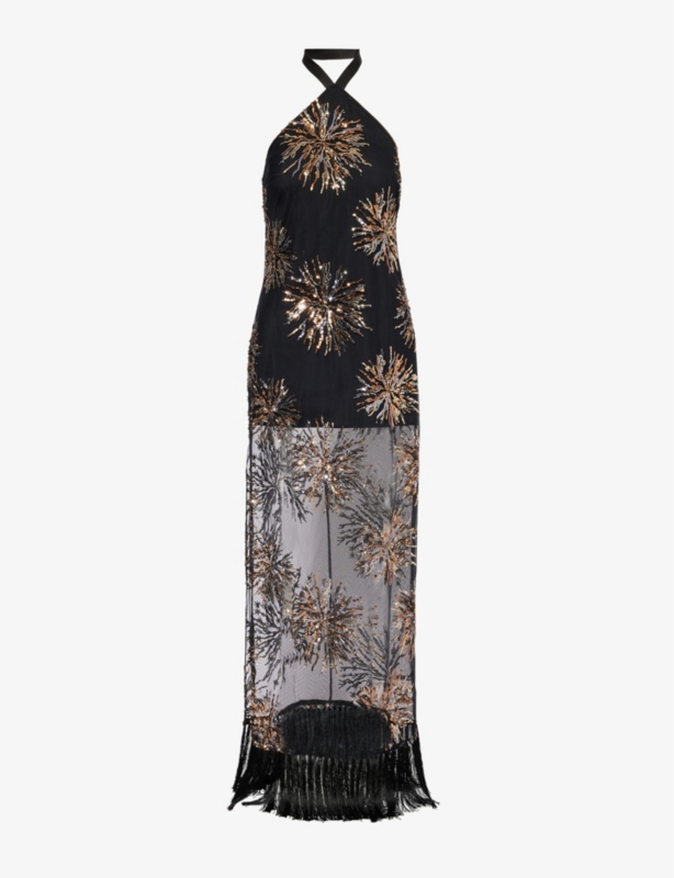 Nina Soleil fringed-trim woven maxi dress