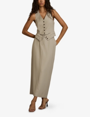Shop Reiss Womens Neutral Brittany Textured Wool-blend Maxi Skirt