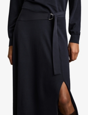 REISS: Alina Belted Compact-Knit Midi Dress