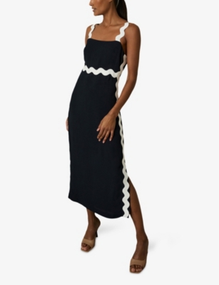 Reiss Womens Asher Wave-trim Square-neck Crepe Midi Dress Navy In Navy