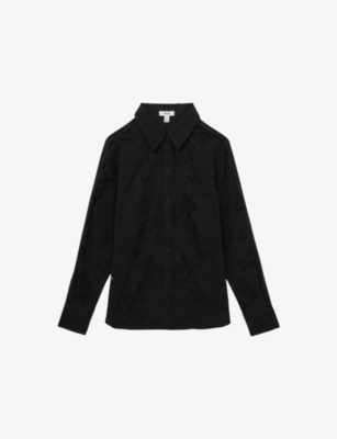 REISS: Lacey Lace-Embroidered Long-Sleeve Cotton-Blend Shirt