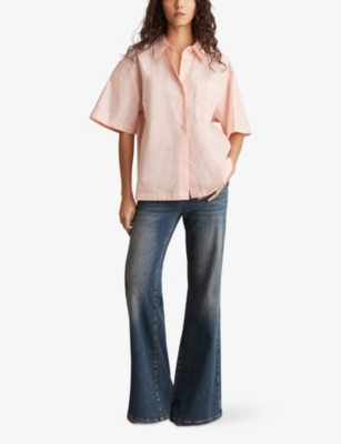 Reiss Jordan Oversize Short Sleeve Button-up Shirt In Coral