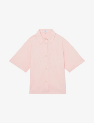 Reiss Jordan Oversize Short Sleeve Button-up Shirt In Coral