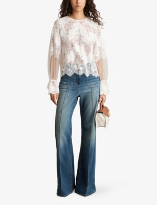 REISS: Emilia Flared-Cuff Lace Blouse
