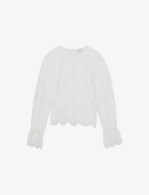 REISS: Emilia Flared-Cuff Lace Blouse