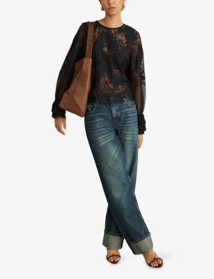 REISS: Emilia Flared-Cuff Lace Blouse