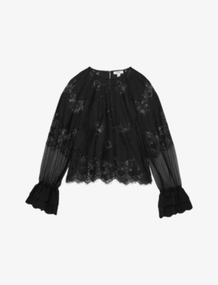REISS: Emilia Flared-Cuff Lace Blouse