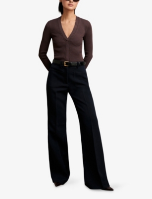 REISS: Lauri Craft-Stitch Ribbed-Knit Top