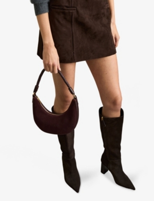 Reiss Womens  Wallace Suede And Leather Half-moon Shoulder Bag
