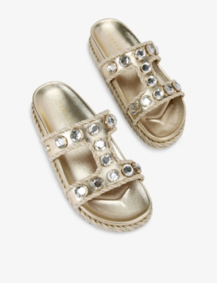 CARVELA WOMENS GOLD SORELLA CRYSTAL-EMBELLISHED FAUX-LEATHER SANDALS EUR 36 / 3 UK 