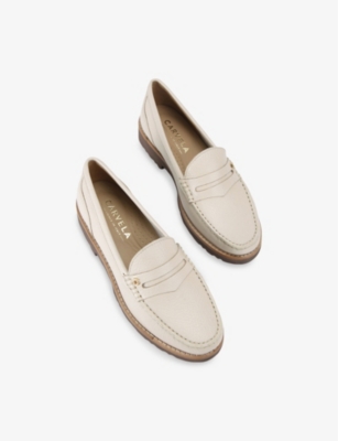 Carvela Comfort Womens  Alba Cut-out Strap Leather Loafers In Bone