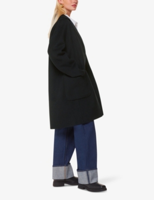 Whistles Womens Black Cassie Revere-collar Double-face Wool-blend Coat In Black