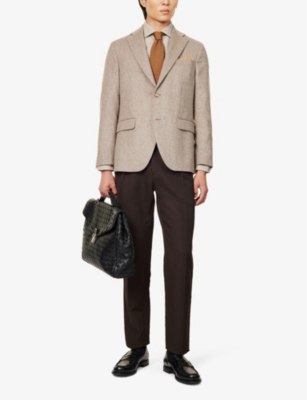 OSCAR JACOBSON MENS BEIGE PINE FOGERTY SINGLE-BREASTED REGULAR-FIT WOOL-BLEND BLAZER 