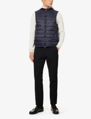 OSCAR JACOBSON MENS NAVY WATER-REPELLENT PADDED SHELL-DOWN LINER VEST 