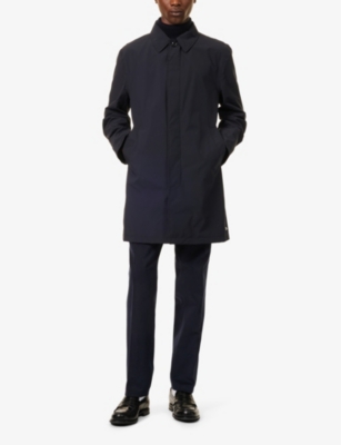 OSCAR JACOBSON MENS NAVY SPREAD-COLLAR SLIP-POCKET REGULAR-FIT SHELL COAT 