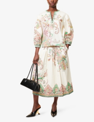 ETRO: Paisley-Print V-Neck Cotton Blouse