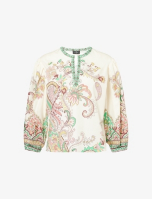 ETRO: Paisley-Print V-Neck Cotton Blouse