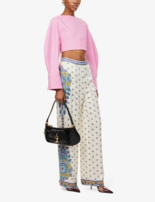 ETRO: Graphic-pattern high-rise wide-leg satin-jacquard trousers