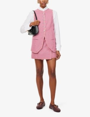 Shop Etro Womens Red Wrap-front Check Cotton Mini Skirt