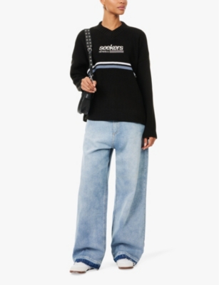 Sisters & Seekers Womens Black Leisure Logo-embroidery Stretch-knit Jumper In Black