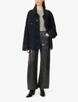 AGOLDE WOMENS AGOLDE REWORKED WAYNE BUTTONED-POCKETS RELAXED-FIT DENIM-BLEND JACKET 