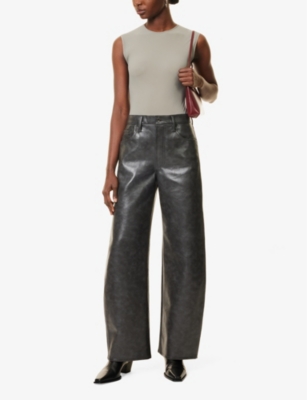 AGOLDE WOMENS AGOLDE LOW CURVE BARREL-LEG RECYCLED-LEATHER BLEND JEANS 