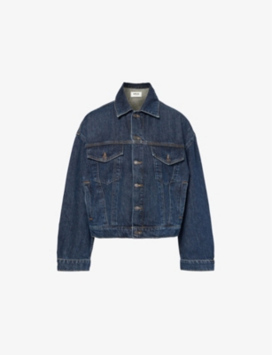 Shop Agolde Womens Pendulum (ind Darkened) Dalton Balloon-sleeve Organic Denim Jacket Xs