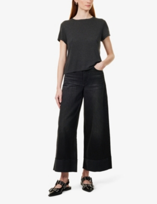 AGOLDE: Adine Shrunken round-neck woven T-shirt