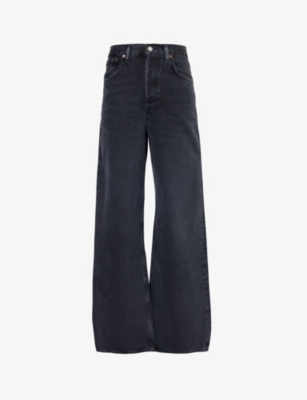 Agolde Dame High Rise Wide Leg Jeans No Cuff In Hitch (blk)