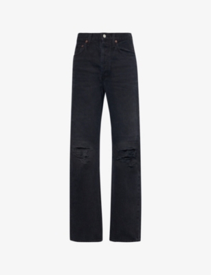 Agolde Kelly High-rise Distressed Straight Jeans In Fuse (chewed Up Blk)
