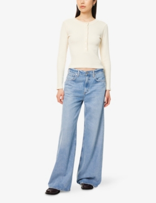 Citizen Of Humanity Citizens Of Humanity Varra Henley Ribbed-knit Top In Neutral