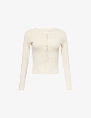 Citizen Of Humanity Citizens Of Humanity Varra Henley Ribbed-knit Top In Neutral