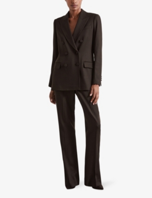 Shop Reiss Womens Chocolate  X Atelier Lena Double-breasted Wool-blend Suit Jacket