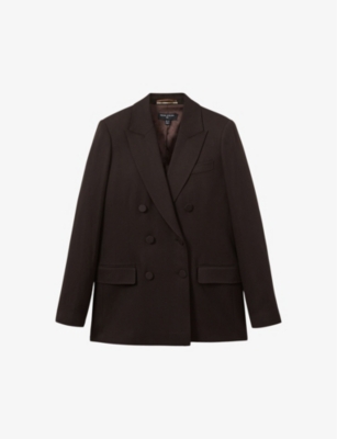 Shop Reiss Womens Chocolate  X Atelier Lena Double-breasted Wool-blend Suit Jacket