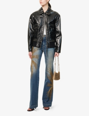 ROBERTO CAVALLI: Embroidered Straight-Leg Denim Jeans