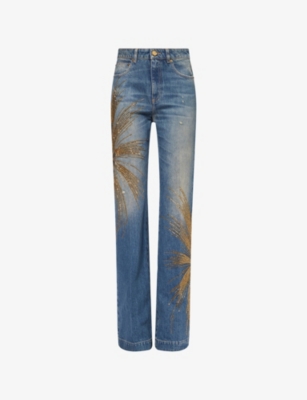 ROBERTO CAVALLI: Embroidered Straight-Leg Denim Jeans